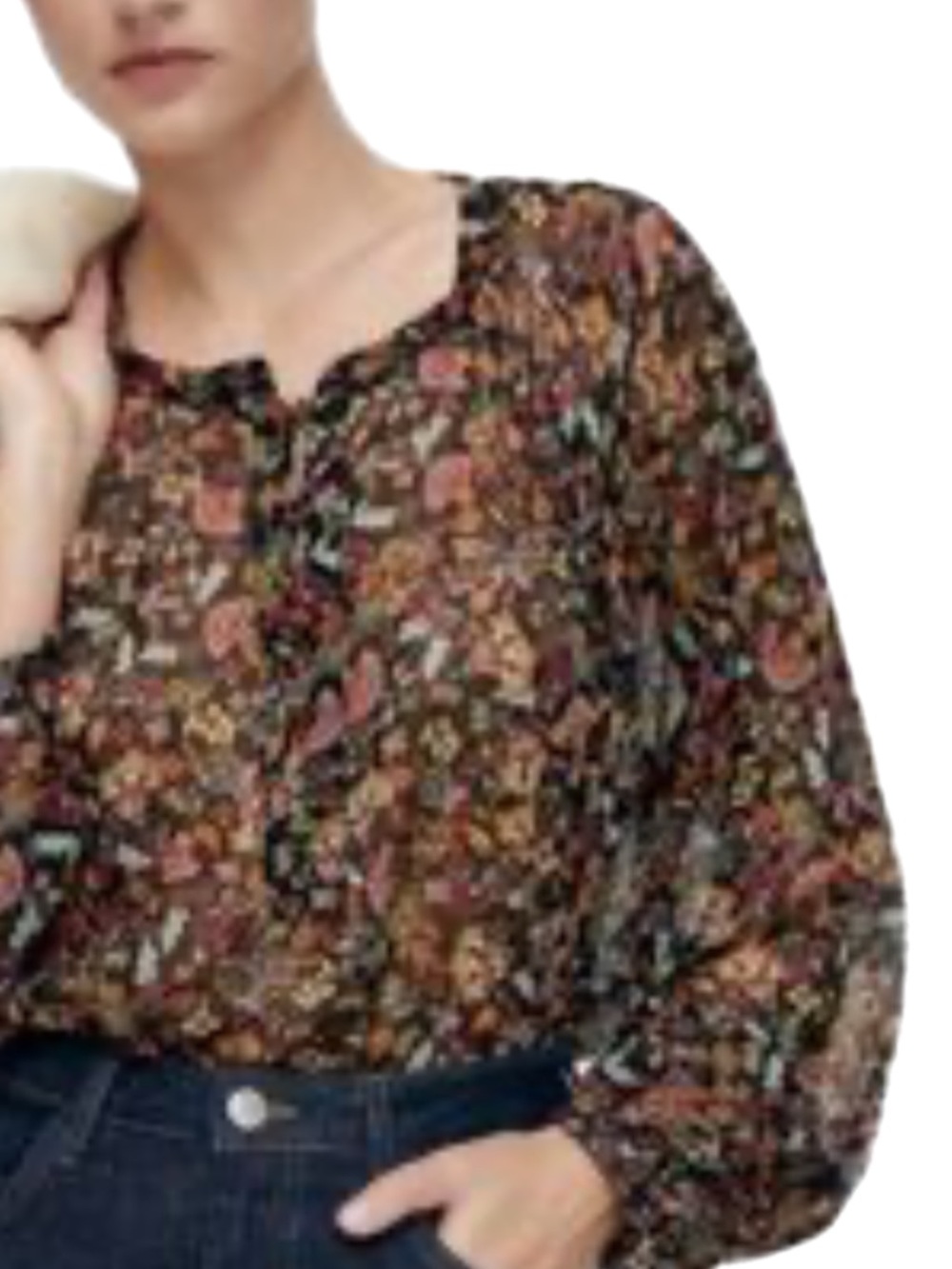 Zara Black Sheer Floral Chiffon Blouse